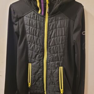 F.O.A.L brand Black Quilted Women's Jacket with Yellow Accents